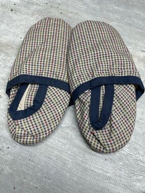 Plaid Fabric House hot Slippers with Navy Trim (unisex)